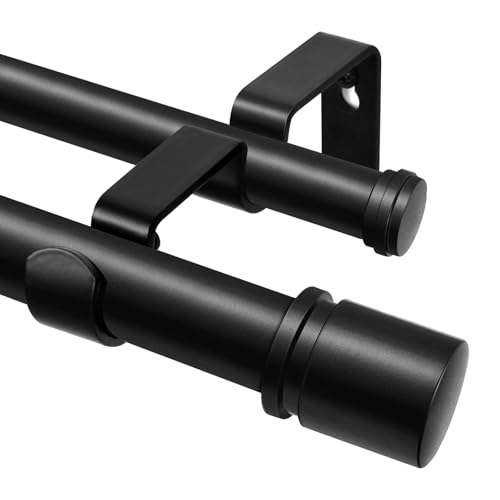 HOTOZON Schwarz Gardinenstange 2 Läufig 80-218 cm, Vorhangstange Doppelläufig mit Klassischem Endstück, 25 mm Gardinenstangen Ausziehbar mit Halterungen für Wohnzimmer, Küche, Schlafzimmer