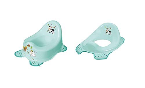 Funny Farm aquamarin Kinder-Toilettensitz + Töpfchen Toilettentrainer mit Anti-Rutsch-Funktion