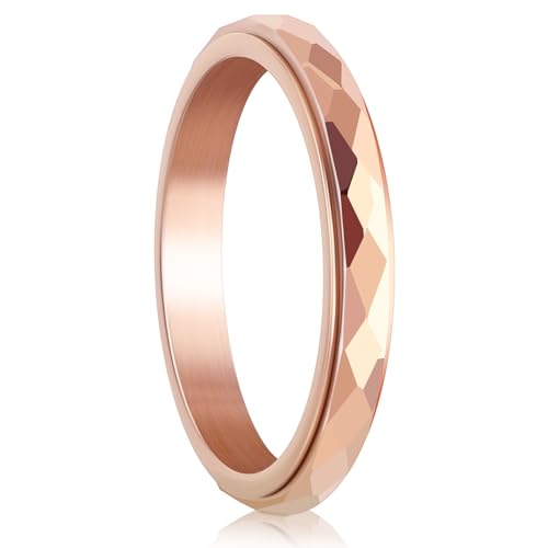 Anxiety Ring Wasserfester Anti Stress Ring Damenring aus langlebigem Titanstahl Spinner Ring Anxiety Ringe Stimmungsring röße 7-10 Ehering Individuellen Look für Frauen Männer (Roségold Größe 7)