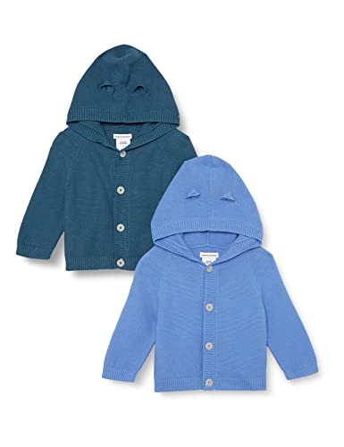 Amazon Essentials Unisex Baby Kapuzenpullover, 2er-Pack, Dunkelgrünblau/Hellblau, 0 Monate