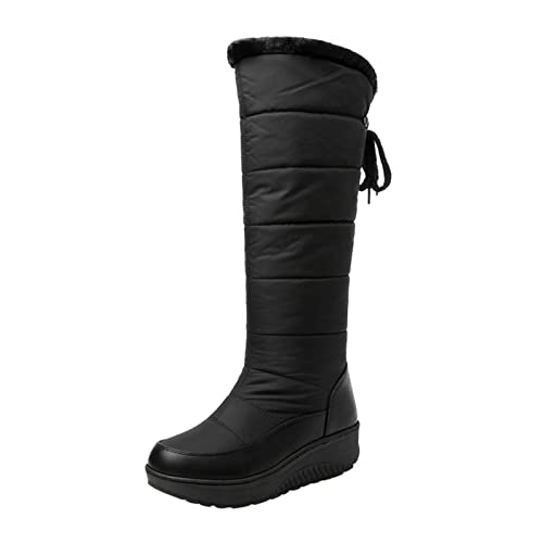 Snowboard Schuhe Damen 38 Stiefel Plattform Warme Schnee Stiefel Wasserdicht Daunen Baumwolle Schneestiefel Damen Halbstiefel Runde Zehe Dicker Boden Bequeme Warme Baumwolle Schuhe Schwarz (Black, 38)