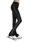 inhzoy Mädchen Eislaufhose Glitzer Eiskunstlauf Leggings Mit Strasse Kinder Stretch Sportleggins Gymnastik Turnhose Ballett Tanz Strumpfhose Schwarz 170