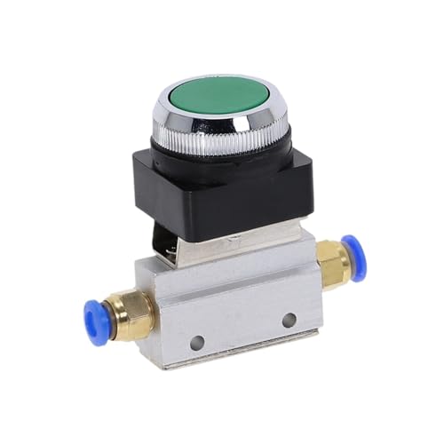 1/8" Threaded 2 Position 3 Way Flat Push Green Button Momentary Pneumatic Valve MOV-321PP Mechanical Switch(PC 12mm Fittings)