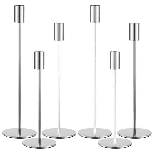 6 SetKerzenhalter,Kandelaber Stabkerzen 33/28/23CM,Hoch Kerzenleuchter, Dekorativer Vintage-Kerzenhalter aus Metall für Geburtstagsessen, Jubiläum, Hochzeit, Heimdekoration (Silber)