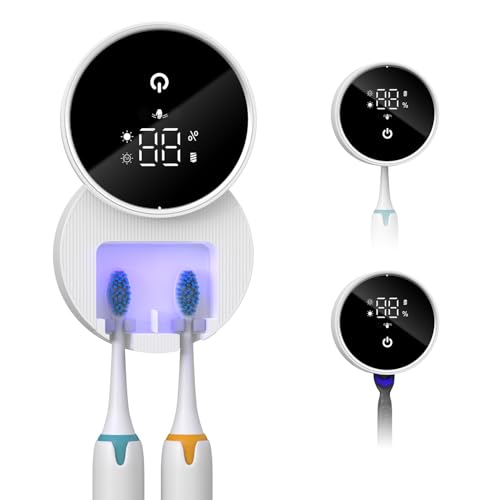 ORIA UV Zahnbürstenhalter Desinfektionsmittel, Automatischer Zahnbürstenhalter mit Trocknen, Timing, LED-Bildschirm, Kein Stanzen, 1000mAh Wiederaufladbare Wandmontage Elektrischer Bürste Halter