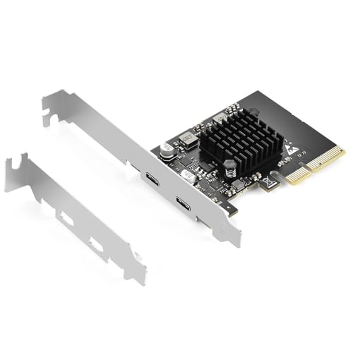 ELUTENG USB C PCIe Karte 2 Ports 2 x 10Gpbs, PCI Express PCIe X4 USB C 3.2 Gen2 Erweiterungskarte 20Gbps mit Großflächigem Kühlkörper für Desktop PC Windows 11/10/8/7/XP