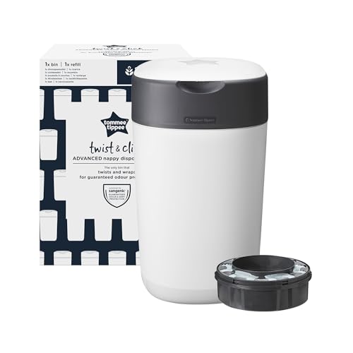 Tommee Tippee Twist and Click Advanced Windeleimer, umweltfreundliches System, inkl. 1x Nachfüllkassette mit nachhaltig gewonnenem, antibakteriellem GREENFILM, Weiβ