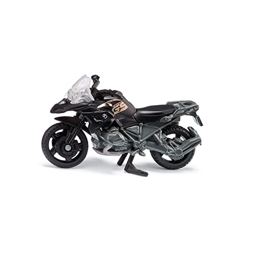 siku 1399, BMW R 1250 GS LCI, Spielzeug-Motorrad, Metall/Kunststoff, Schwarz/Silber, Beweglicher Lenker und Ständer, Gummireifen