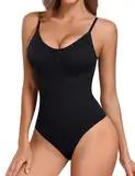 Tuopuda Shapewear Damen Bauchweg Body Shaper Shaping Bodysuit Women Formender Stringbody mit BH Body Sculpting V-Ausschnitt Figurenformend Bodys Tanga mit Abnehmbares Brustpolster, Schwarz, S