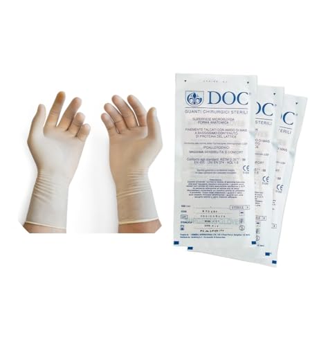 AlmaMedical 5 Paar Chirurgische Handschuhe aus Naturlatex, steril, ungepudert für empfindliche Haut, Größe 7,5