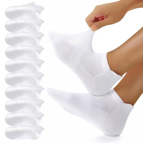 YouShow 10 Paar Sneaker Socken Herren Damen Kurz Sportsocken Atmungsaktive Baumwolle Laufsocken Weiß 35-38