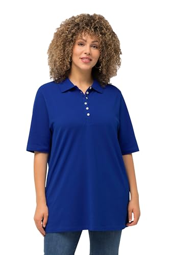 Ulla Popken Damen Basic Poloshirt Polohemd, Kobaltblau, 54-56