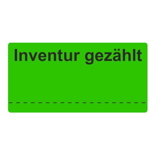 Inventuretiketten, Inventuraufkleber "Inventur gezählt" - 100 x 50 mm - 500 Stück (Leuchtgrün)