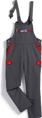 BP Profil 1844-720-53 Latzhose - Stretch Hosenträger - Verstellbarer Bund - Taschen für Knieschoner - 65% Polyester, 35% Baumwolle - Normale Passform - Größe: 48 - Farbe: dunkelgrau/rot