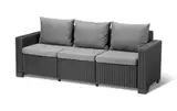 Allibert by Keter Gartenlounge Sofa California 3-Sitzer, graphit/ cool grey, inkl. Sitz- und Rückenkissen, Kunststoff, runde Rattanoptik, 199 x 68 x 72 cm