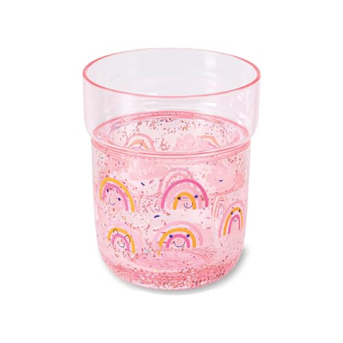 moses. Trinkbecher Glitzer – Rosa getönter Kunststoffbecher für Kinder mit Glitzer, 260ml Kinderbecher zum Trinken lernen oder als Zahnputzbecher, bruchsicher, robust und langlebig (Regenbogen)