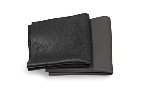 Lederstücke - Variierende Lederbündel in verschiedenen schwarzen Farbtönen, Leder Zuschnitt, Extra Große Stücke, Hochwertig zum Nähen, Lederverarbeitung, Basteln, Beziehen, Deko, 1Kg - min. DIN A6