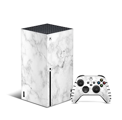 Skins4u Skin Design Schutz Folie Vinyl Aufkleber Sticker kompatibel mit Xbox Series X Gaming Wrap Faceplate Skins Cover Konsole + Controller Skin marmor-Weiss