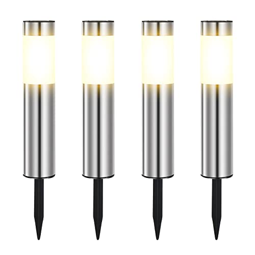Heinstian Warmweiß Solarlampen für Außen Edelstahl Solarleuchten Garten mit Schalter ein/ausIP65 Wasserdicht LED Gartenleuchten für Terrasse, Rasen, Garten, Wege, boden (4 Stück)