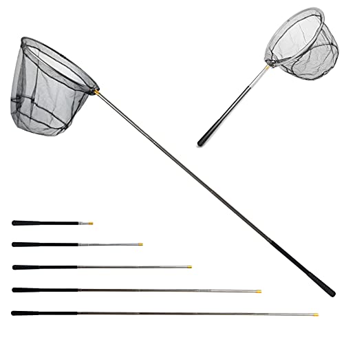 Fishing Kescher Angeln,Unterfangskescher Angelkescher 190cm,4 Sektionen Teleskop - Aluminiumlegierung - Gummiert - Langlebiges Nylongeflecht,mit Faltbare Fischernetz,für Erwachsene Kinder,Teich,See