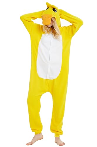 LorranTree Relaxo Kostüm Onesie Gelb Ente Erwachsene Relax Kostuem Damen Pyjama Fasching Halloween Schlafanzug Cosplay Jumpsuit Tier Karneval Duck-M