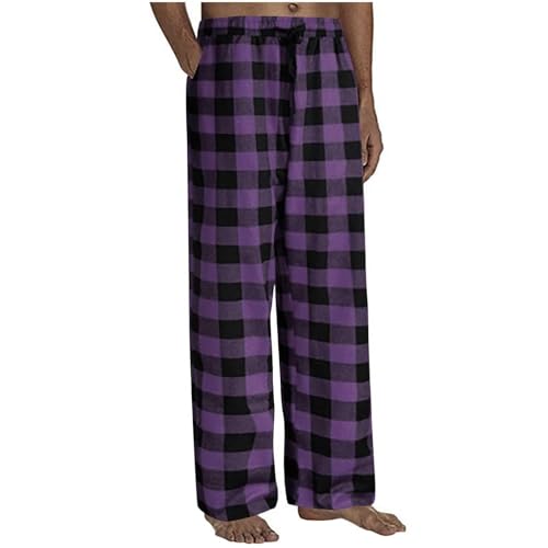 Hosen Herren, Mode Casual Plaid Lose Sport Pyjamahose Arbeitshose Männer Goa Work Trousers Men Straus Arbeitshosen Stretch Jogging-Jeans Blaue 7Xl Eboy Clothes Pants Trousers (XXL, Dark Purple)