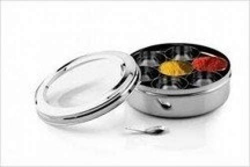 Balsara's Gewürzdose aus 100% reinem Edelstahl, durchsichtig, mit Deckel, Edelstahl, hochwertige Qualität, Masala Dabba 190 mm, rostfrei