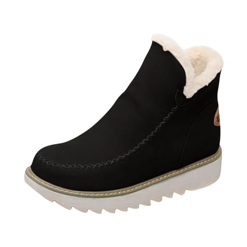 Winterschuhe Damen Warm Gefüttert, Bequem Wasserdicht Winterstiefel, Flache Thermostiefel Plüsch Warm Schneestiefel Ankle Stiefel Rutschfest Outdoor Winterboots Kurzstiefel