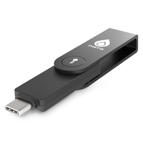 Thetis Pro-C FIDO2-Sicherheitsschlüssel-Passkey-Gerät mit USB C und NFC, TOTP/HOTP-Authentifizierungs-App, FIDO 2.0-Zwei-Faktor-Authentifizierung 2FA MFA, funktioniert mit Windows/macOS/Linux/Gmail