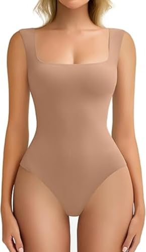 Avidlove Body Shapewear Damen Bauchweg Stark Formend Bodysuit, Miederbody, Ärmellos, Elegant Eckiger Ausschnitt, Doppelt Gefüttertes Sexy Top Khaki XL