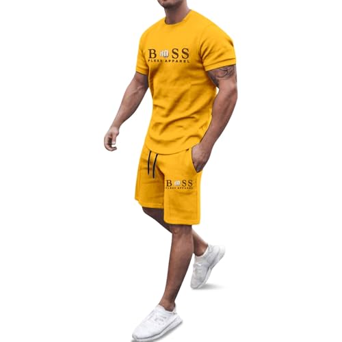Herren 2 Teiler Sommer Trainingsanzug Baggy Sportanzug Bequeme Atmungsaktive Sommer Outfit 2-teiliges Set mit Tshirts und Sporthose Stylischer Jogginganzug Activewear Streetwear Freizeitanzug