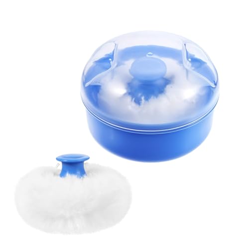 JJUNW 8cm Body Puff mit Box, Baby Puderdose Puderquaste für Körperpuder mit Kasten Wiederverwendbar Groß Baby-Puderquasten Staubpuderdose mit Flusenquaste,für Zuhause und Reisen (blau)