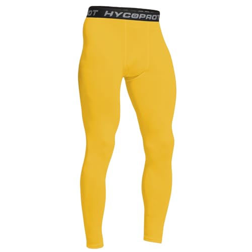 HYCOPROT Kompressionshose Herren Schnelltrocknende Laufhose Sport Baselayer Leggings Atmungsaktiv Baselayer Leggings Trainingshose Funktionsunterhose Tight Hose für Basketball Fitness (Gelb, L)