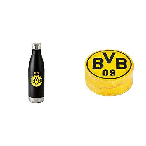 Borussia Dortmund BVB-Isolierflasche 0,5L & BVB-Zauberhandtuch (60 x 30 cm), Schwarz/gelb