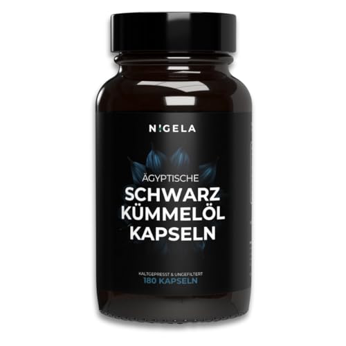 Nigela Schwarzkümmelöl Kapseln kaltgepresst - 2000mg pro Tagesdosis - Ägyptisches Schwarzkümmelöl ungefiltert - Hochwertige Schwarzkümmel Öl Kapseln aus Deutschland - 180 Stück