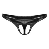 ranrann Herren Wetlook Slips Strings Tanga Jockstrap mit Penis Loch Ouvert Dessous Männer Unterwäsche Unterhose Offener Schritt Unterhose Schwarz_G XL