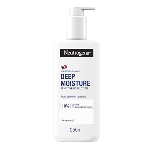 Neutrogena Norwegische Formel Deep Moisture Sensitive Bodylotion (250 ml) für trockene, empfindliche Haut, pflegende Körperlotion mit 10% Glycerin + Pro-Ceramide Technologie