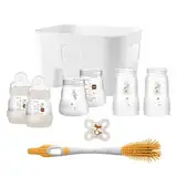 MAM Easy Start Anti-Colic Bottle Set für Neugeborene, Baby Erstausstattung mit Schnuller, Bürste, Korb & Flaschen (130, 160, 260 ml), Baby Geschenk Set zur Geburt, beige