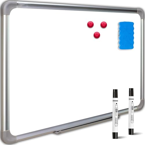 Retoo Magnetisches Whiteboard 60x45 cm mit 3 magnete, 2 Schwarz Marker und Trocken Abwischbar, mit stabilem Aluminiumrahmen und Zubehörschale, für Büro Schule Haushalt, Magnettafel, inklusive Gabboard