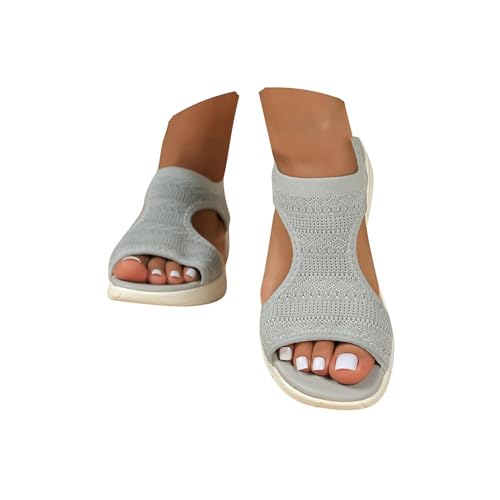 Orthopädische Sandalen Damen Sommer Bequem Waschbare Slingback Orthopädische Slide Sport Sandalen mit Weiche Fussbett Outdoor Wassersandalen Casual Strick Sandalen Plateau Sandalen (Grey, 40)