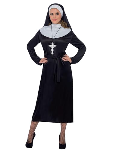 Smiffys Nonnenkostüm, Schwarz, mit Kleid, Gürtel & Kopfbedeckung