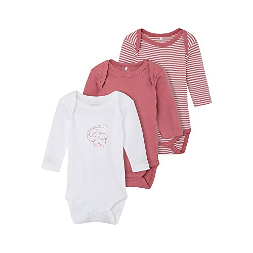 NAME IT 3er Pack Langarm Baby Bodys aus Bio-Baumwolle Mesa Rose-86