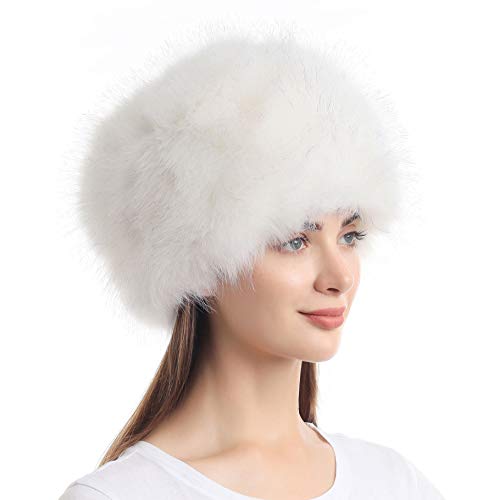 Soul Young Damen Fellmütze Pelzmütze Wintermütze Faux Fuchs Warm Weich Pelz mütze(Weiß)