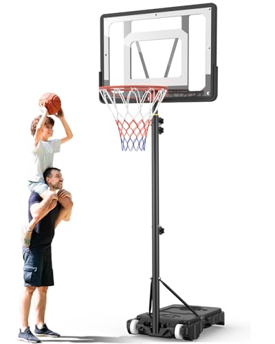 Basketballkorb Outdoor Kinder Basketball ständer: 150-210 cm Höhenverstellbar Basketballständer mit 80x60 cm bruchsichere Rückwand, Vergrößerter Basis und Rollen für Kinder/Jugendliche