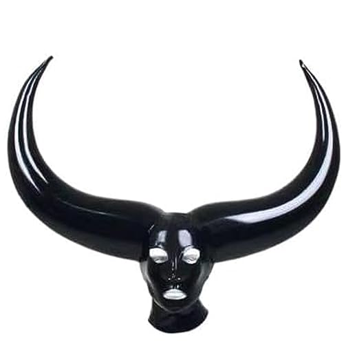 YXBLV Halloween Masquerade Masks Unique Bull Horn Headgear Latex Masks Cosplay Party Costumes Mask Sex Fetish Rubber Masks Bondage SM Games Extreme Sex Toys for Couples BDSM,M,Black