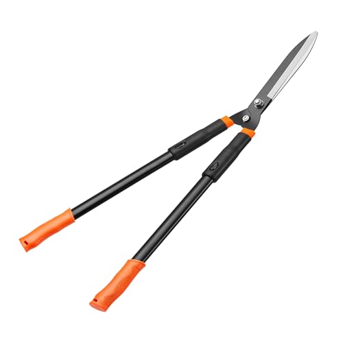PadPure Profi-Heckenschere Manuell 78cm Edelstahl mit Orangenen Komfortgriffen - Gartenschere Groß für Hecken, Büsche & Äste | Langstielige Rasenkantenschere & Baumschere (L78xB24cm)