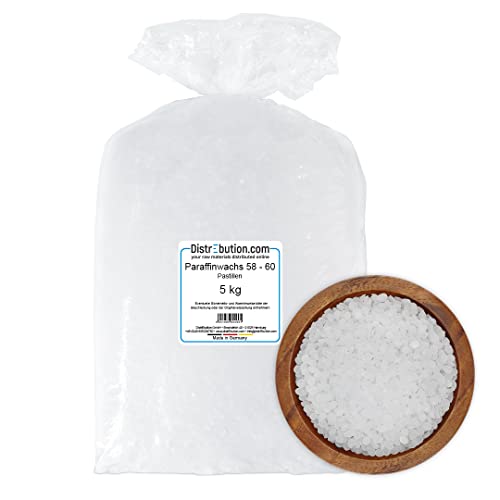 Paraffinwachs Pastillen 5kg Schmelzpunkt 58-60 °C Kerzenwachs zum gießen von Kerzen in Ph. Eur. Qualität - Made in Germany