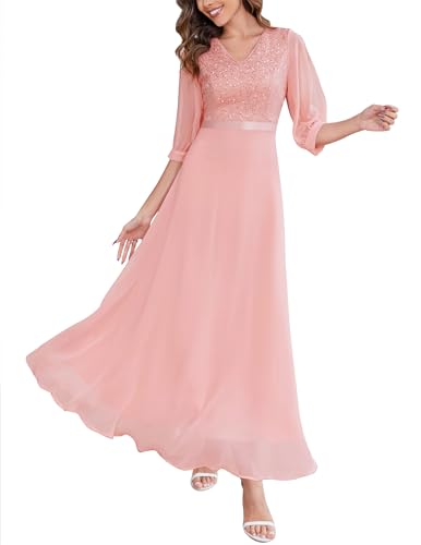 Wedtrend Elegante Kleider Damen für Hochzeit Brautkleid Standesamt Abendkleid Cocktailkleid Damen Maxi Ballkleid Festliche Kleider WT0317 Blush XL