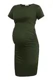 Smallshow Damen Umstandskleid Kurzarm Umstandsmode Kleid Sommer,Army Green,M