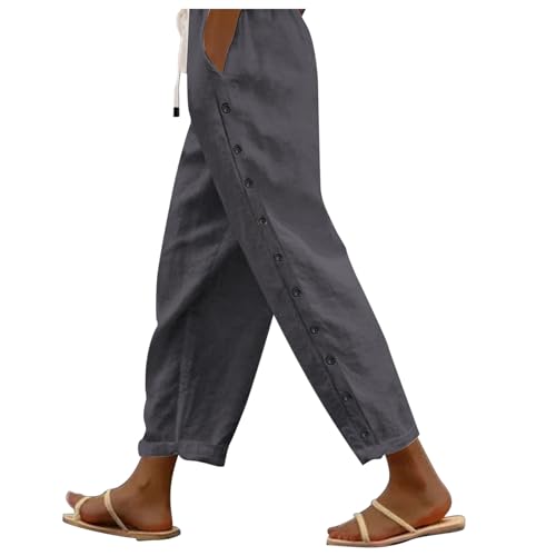 BMKKTOP Leggings mädchen Jogginghose Damen langgröße Winter Leinenhose Sommer gestreift Hosenanzug festlich Sommerhose leicht 3/4 elegant Baumwolle leinen Freizeithose Casual Hose weiß mit Streifen